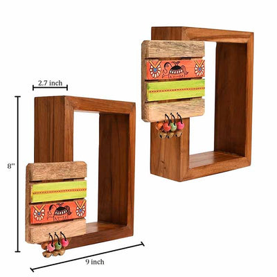 Wall Decor Square Coaster Handcrafted Wooden Shelves - Set of 2 (9x2.7x8") - Storage & Utilities - 4