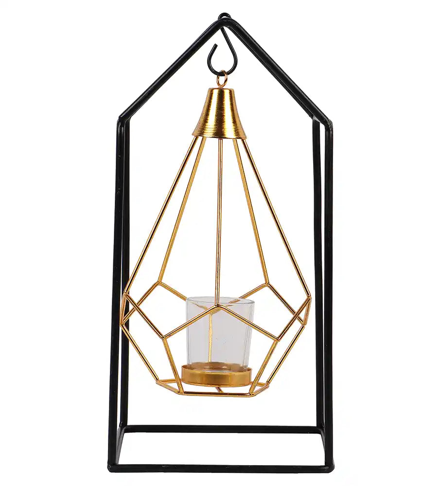 Hut Shape Diamond Pendulum Tealight Holder with Glass