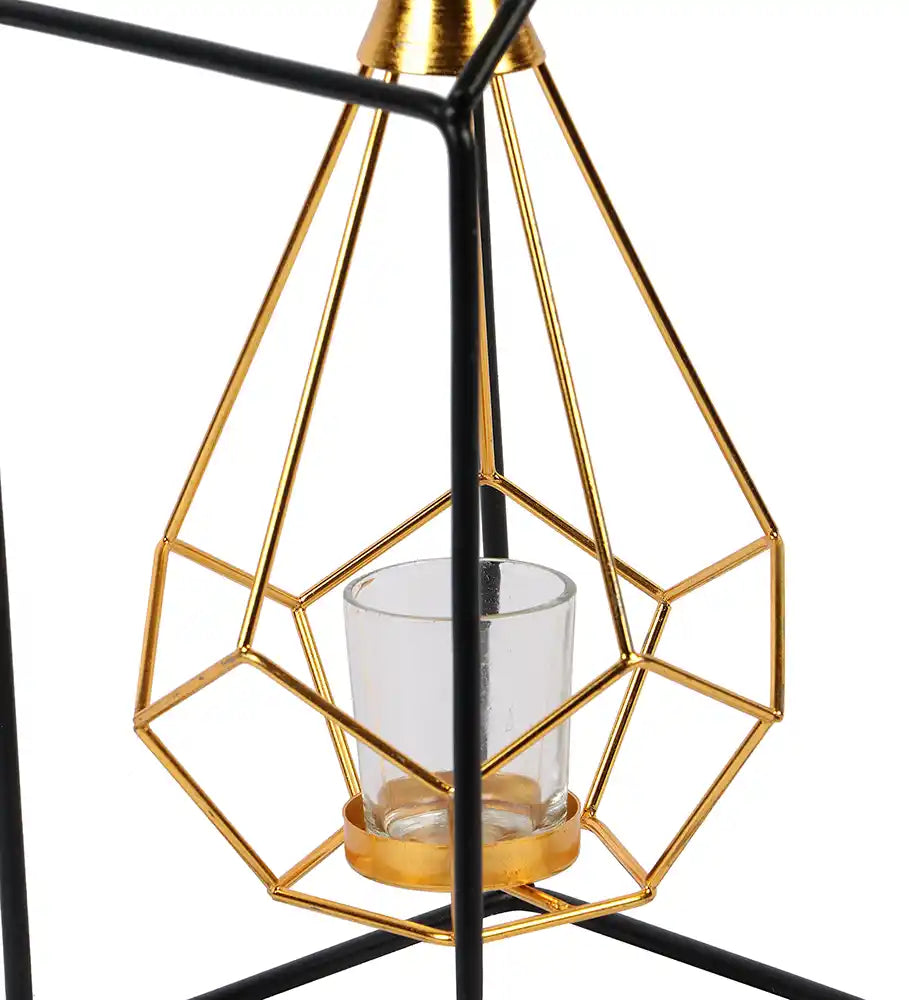 Hut Shape Diamond Pendulum Tealight Holder with Glass