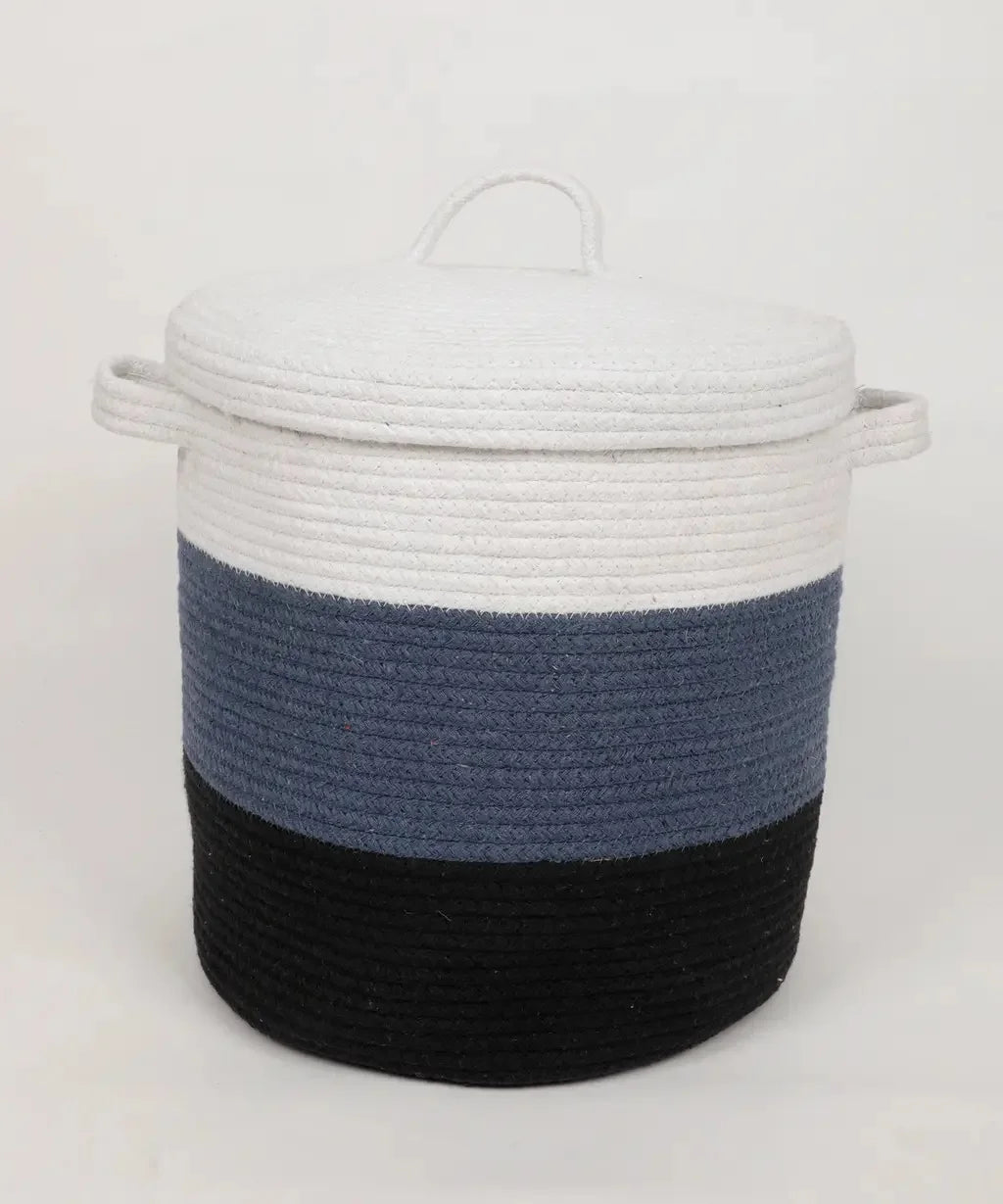 Lid Cotton Tri Color Storage Basket - Storage & Utilities - 2