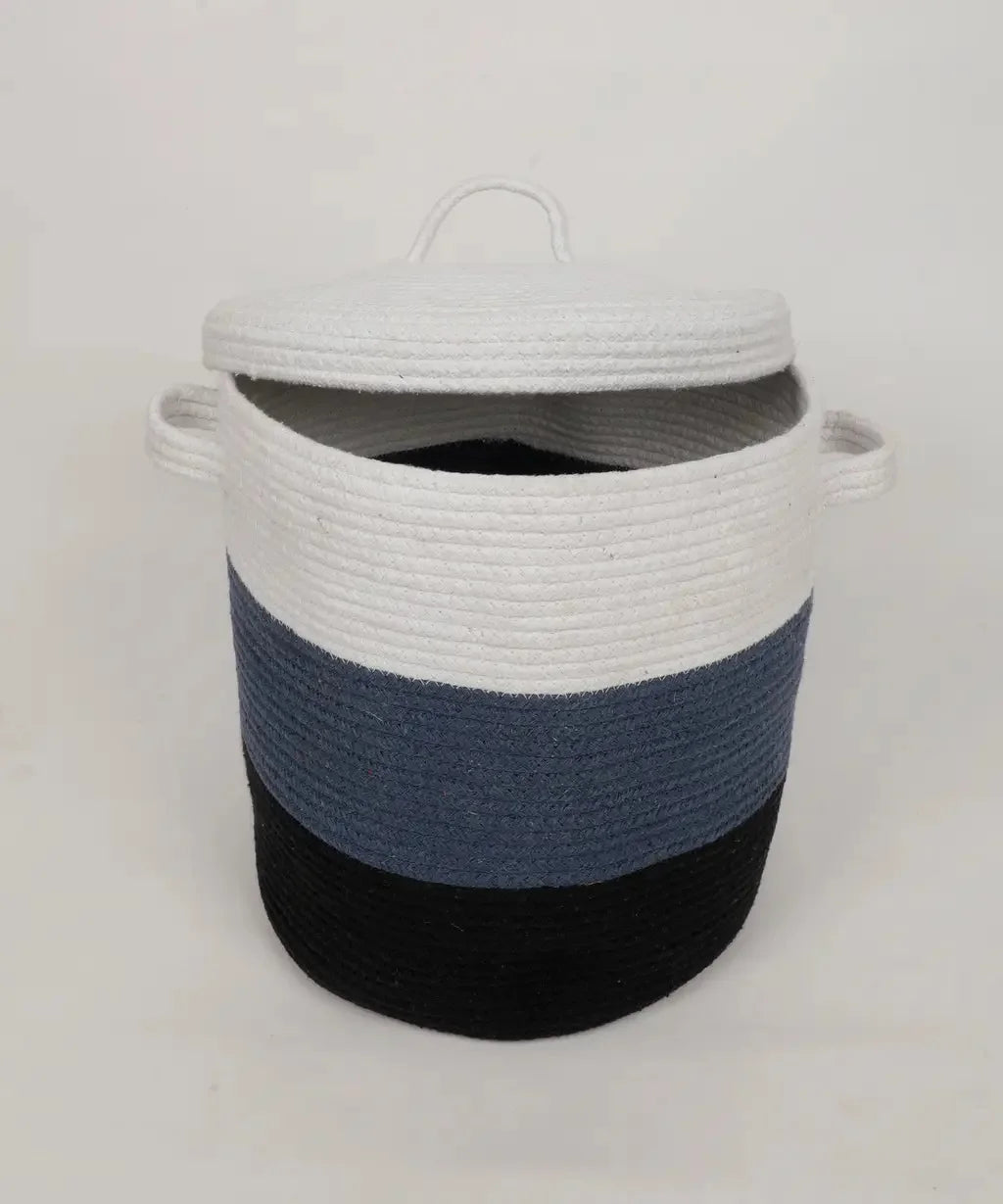 Lid Cotton Tri Color Storage Basket - Storage & Utilities - 4