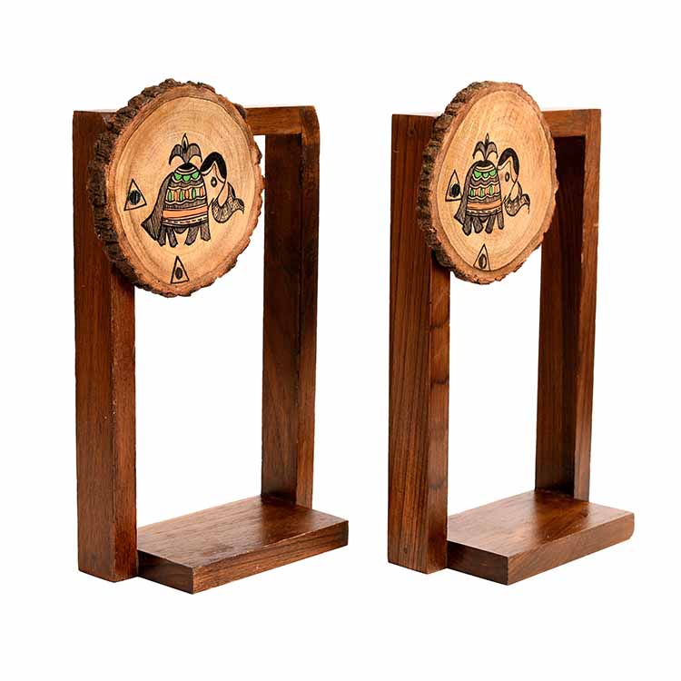 Wall Decor Round Coaster Handcrafted Wooden Shelves - Set of 2 (6x2.5x9") - Storage & Utilities - 2