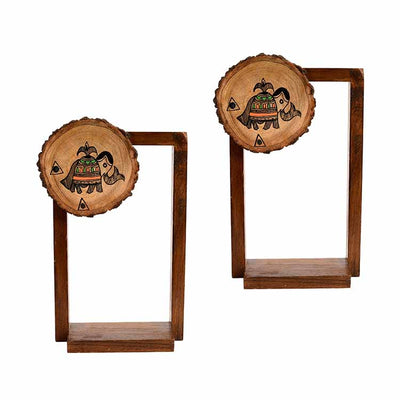 Wall Decor Round Coaster Handcrafted Wooden Shelves - Set of 2 (6x2.5x9") - Storage & Utilities - 5