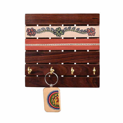 Key Holder Handcrafted Tribal Art 4 Keys (6x1.4x6") - Wall Decor - 5
