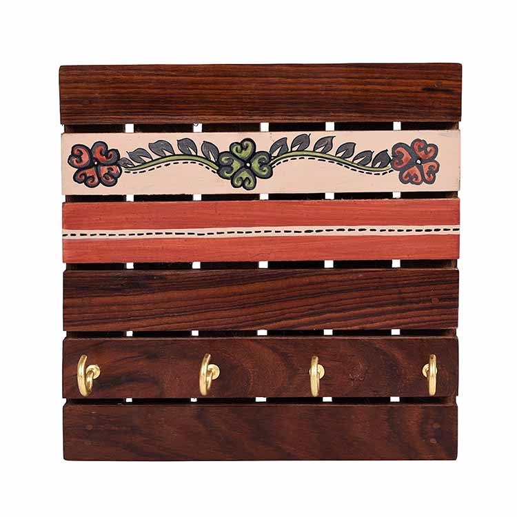 Key Holder Handcrafted Tribal Art 4 Keys (6x1.4x6") - Wall Decor - 3