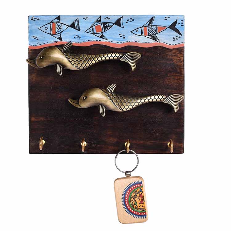 Key Holder Handcrafted Tribal Art Fish Handle 4 Keys (7x2x6.2") - Wall Decor - 2