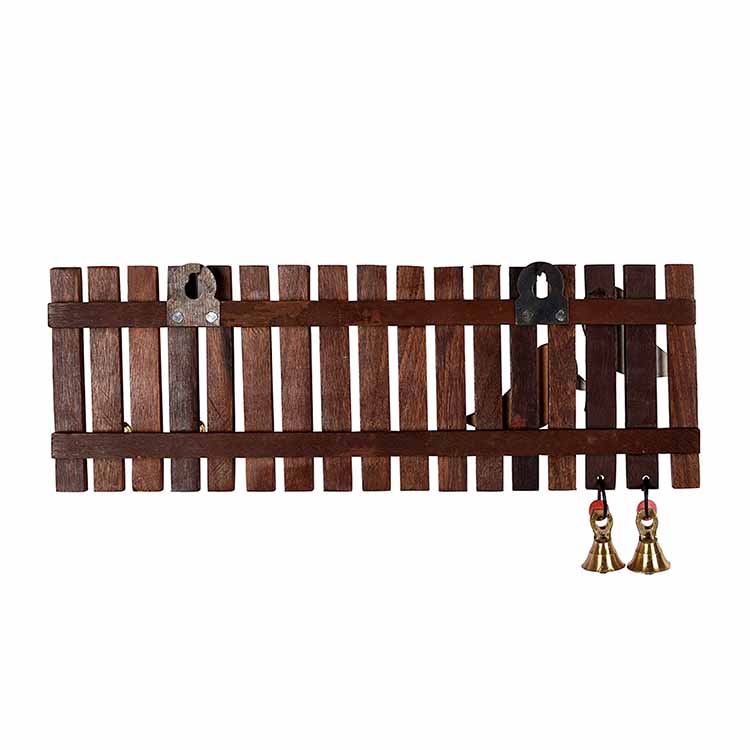 Key Holder Handcrafted Tribal Art Wooden Strips & Birds 4 Keys (12x1.4x5.4") - Wall Decor - 7