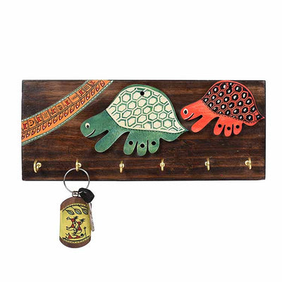 Key Holder Handcrafted Tribal Art Turtle 6 Keys (12x2x4.7") - Wall Decor - 3