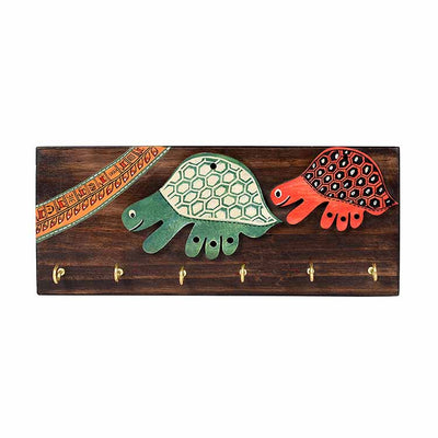 Key Holder Handcrafted Tribal Art Turtle 6 Keys (12x2x4.7") - Wall Decor - 5