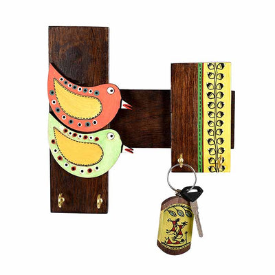 Key Holder Handcrafted Tribal Art Bird Theme 4 Keys (8x2x8") - Wall Decor - 3