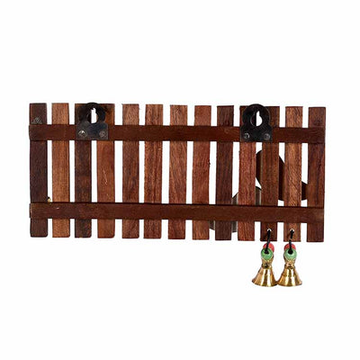 Key Holder Handcrafted Tribal Art Wooden Strips & Birds 4 Keys (9x1.4x5.4") - Wall Decor - 7