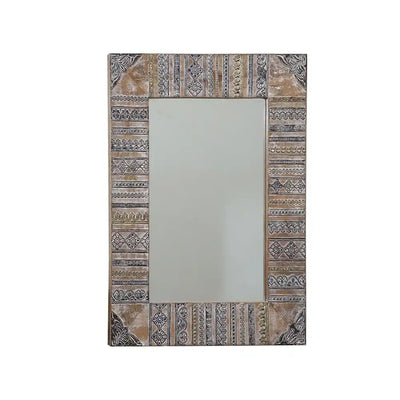 Cheop Metal Carved Natural Wood Wall Mirror (18in x 1in x 24in) - Home Decor - 2