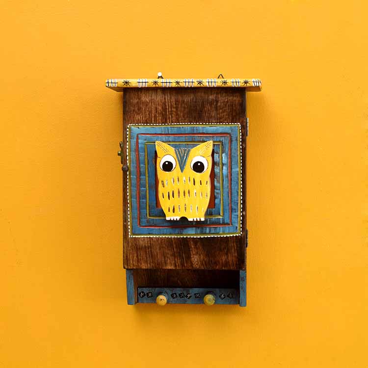 Hooting Owl Key Hanger with Storage Box - Wall Decor - 2