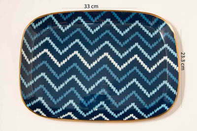 Blue Ikkat Rectangular Platter with Wooden Bowl - Dining & Kitchen - 3