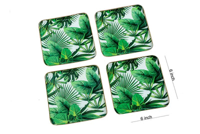 Square Tropical Paradise Palm Leaf Print Metal Plates - Set of 4 - Dining & Kitchen - 5