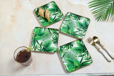 Square Tropical Paradise Palm Leaf Print Metal Plates - Set of 4 - Dining & Kitchen - 2