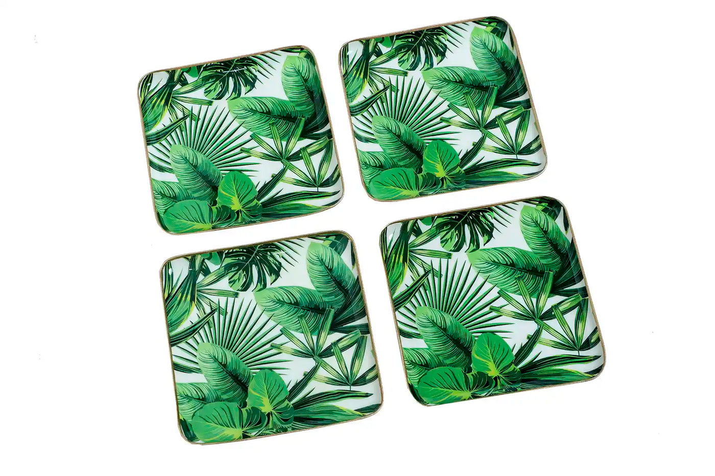 Square Tropical Paradise Palm Leaf Print Metal Plates - Set of 4 - Dining & Kitchen - 3