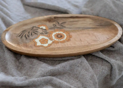 Wooden Platter - Handpainted Floral - Oval - Dining & Kitchen - 2