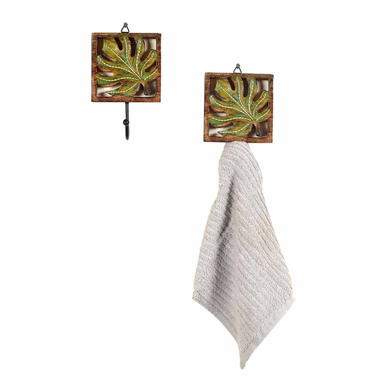 Autumn Leaf Towel Hanger with Single Hook - Set of 2 (4x2x6") - Storage & Utilities - 6