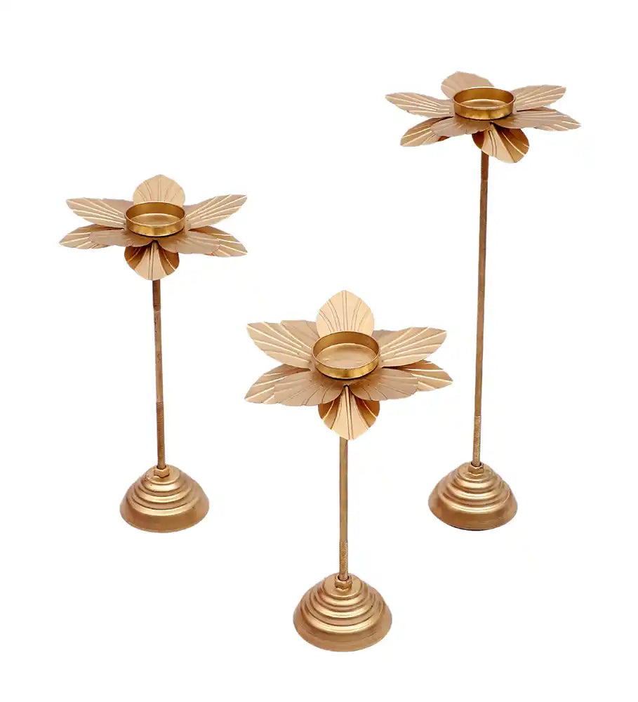 Small Double Hammered Flower Detachable Tealight Holder Set of 3