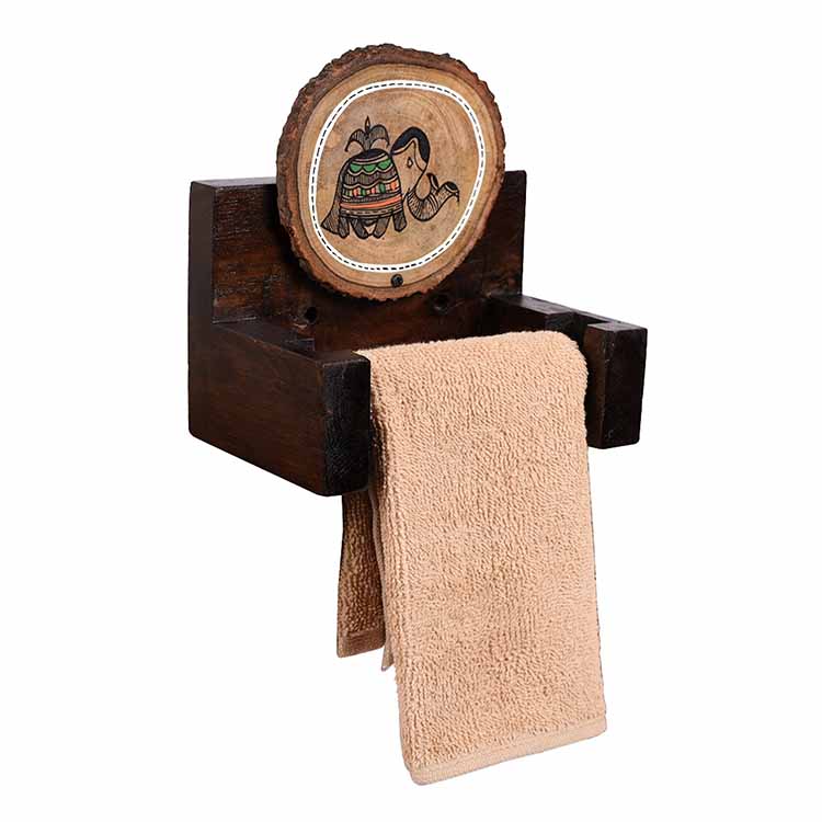 Towel Holder Handcrafted Wooden Tribal Art (6x4x6") - Storage & Utilities - 5