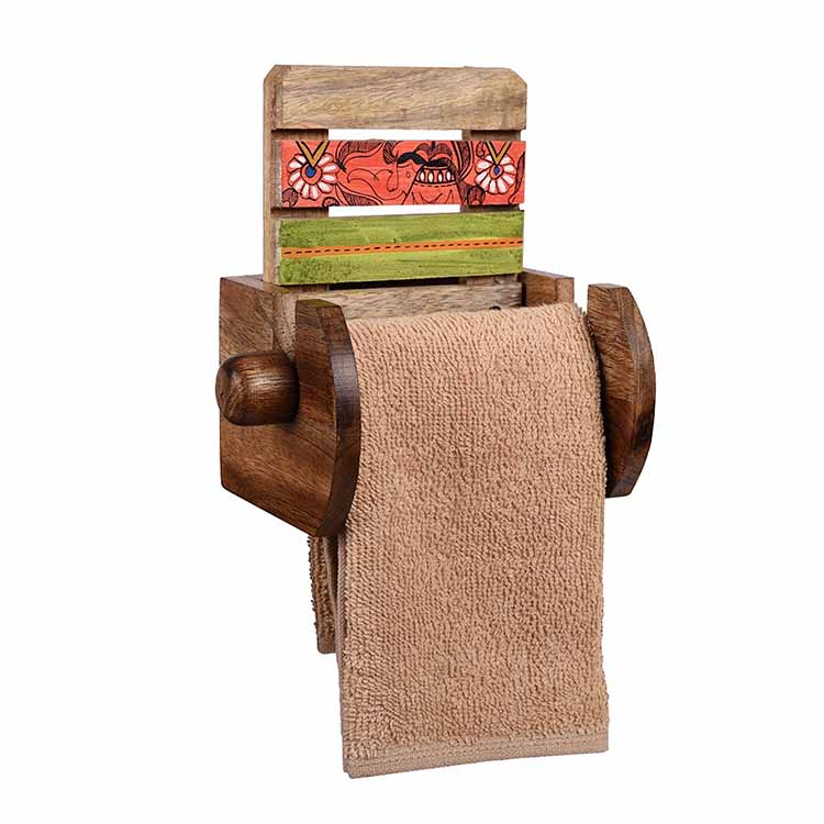 Towel Holder Handcrafted Wooden Tribal Art (5x4x6.5") - Storage & Utilities - 5