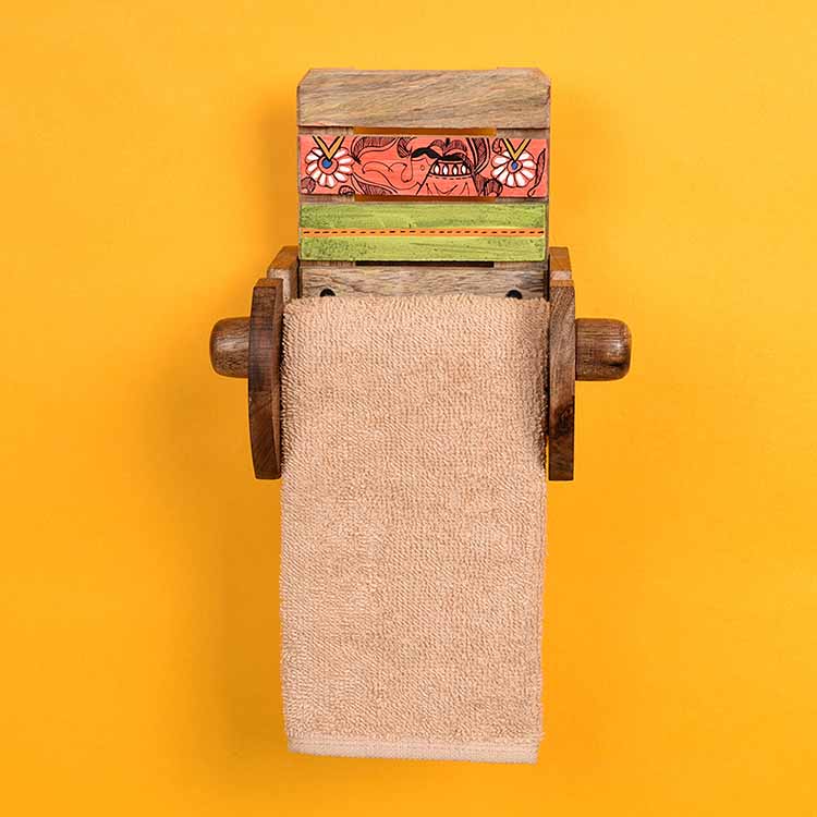 Towel Holder Handcrafted Wooden Tribal Art (5x4x6.5") - Storage & Utilities - 2