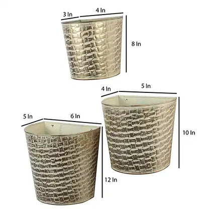 White & Gold Hammered Wall Planter Set of 3