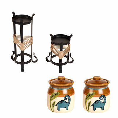 Happy Elephant Candle Pots with Metal Stand - Set of 2 - Decor & Living - 3