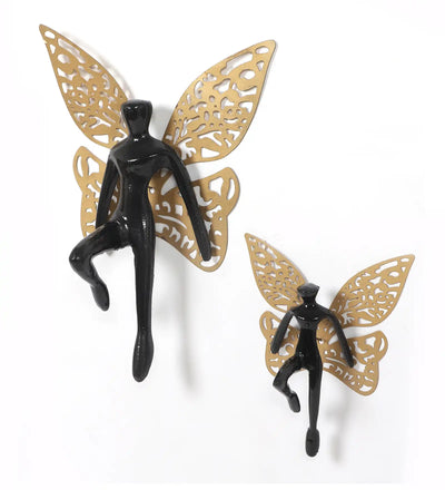 Black & Gold Angel With Wings Aluminium Wall Art Set of 2