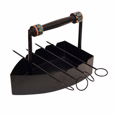 Stylish Steam Iron Bar-B-Que with Skewers on Cross Folding Metal Stand (12x12x24") - Dining & Kitchen - 3
