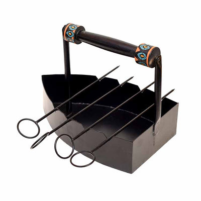 Stylish Steam Iron Bar-B-Que with Skewers on Cross Folding Metal Stand (12x12x24") - Dining & Kitchen - 5