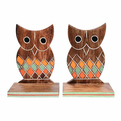 Bookend Handcrafted Wooden Owl - Set of 2 (6.5x4x9.2") - Storage & Utilities - 6