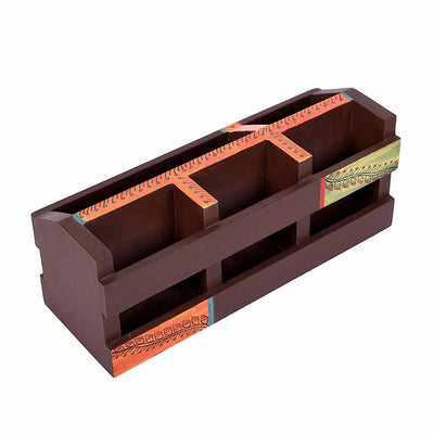 Pen Stand Handcrafted Madhubani Wooden (10x3.5x4") - Stationery - 3