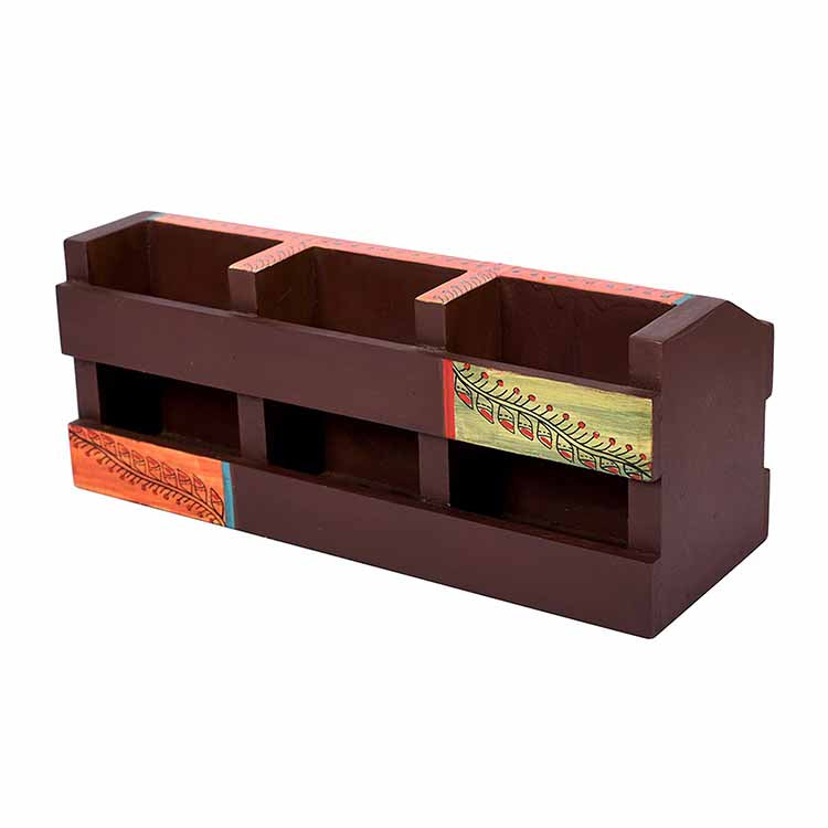 Pen Stand Handcrafted Madhubani Wooden (10x3.5x4") - Stationery - 5
