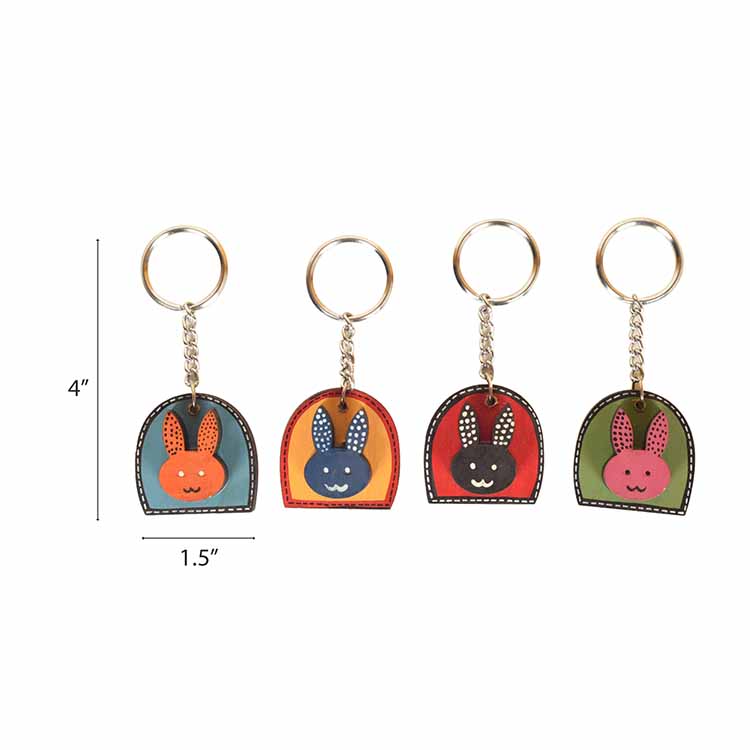 Colourful Rabbits Handcrafted Key Chains - Set of 4 (1.2x0.2x4") - Wall Decor - 4