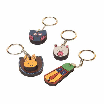 Quirky Animals Handcrafted Key Chains -Set of 4 (1.2x0.2x4") - Wall Decor - 3