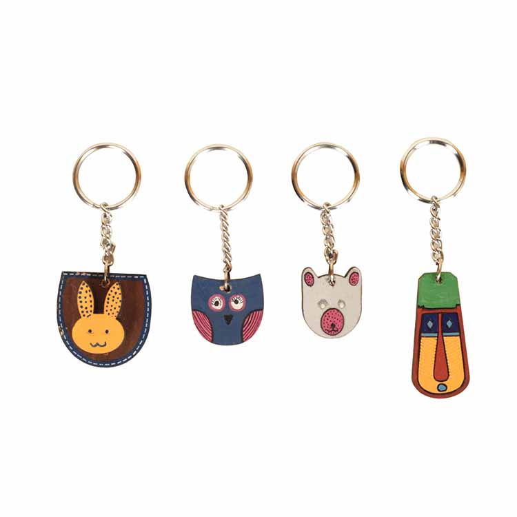 Quirky Animals Handcrafted Key Chains -Set of 4 (1.2x0.2x4") - Wall Decor - 4