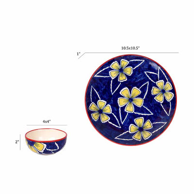 Flowers of Ecstasy Dinner Set - Plates & Bowls, Azure (Set of 4) - Dining & Kitchen - 4
