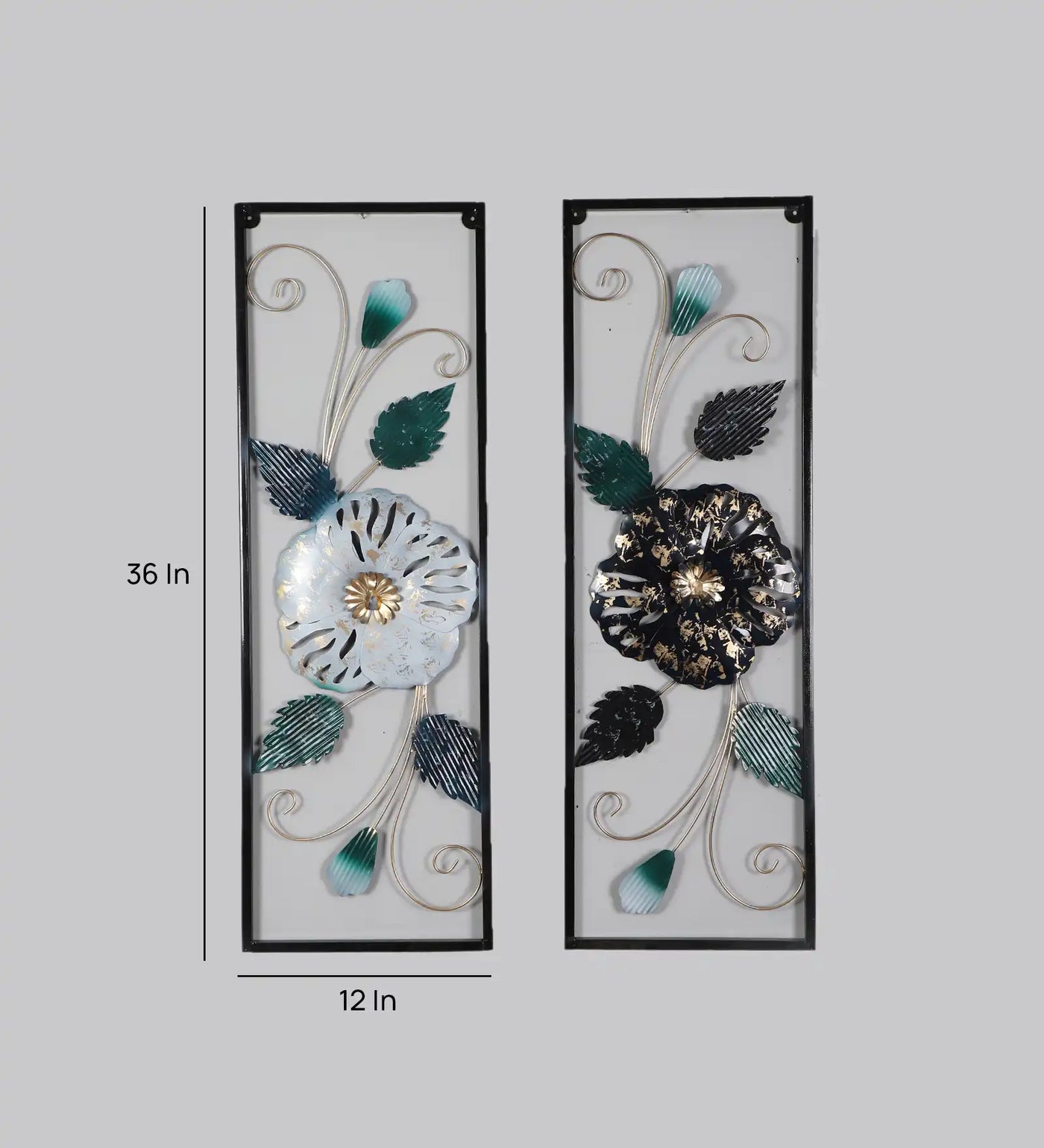 Black & Silver Etching Flower Wall Decor Set of 2