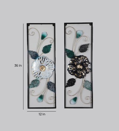 Black & Silver Etching Flower Wall Decor Set of 2