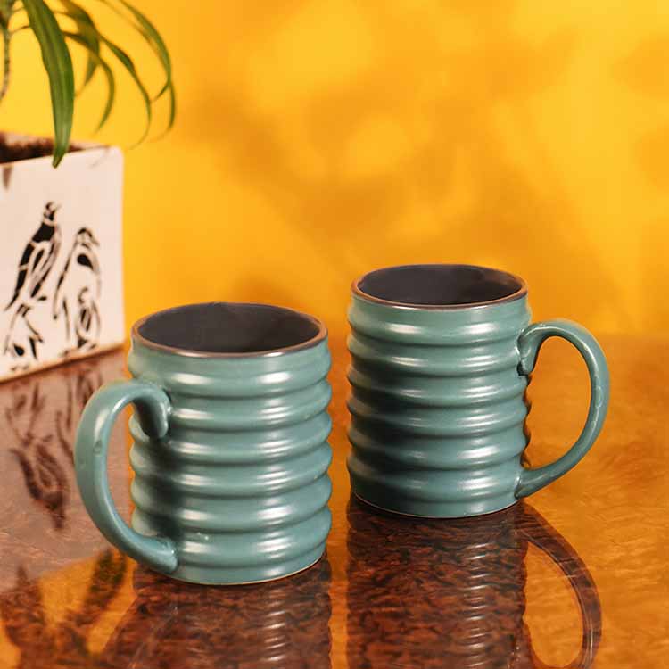 Mug Ceramic Turquoise Green - Set of 2 (4.4x2.7x3.4") - Dining & Kitchen - 2
