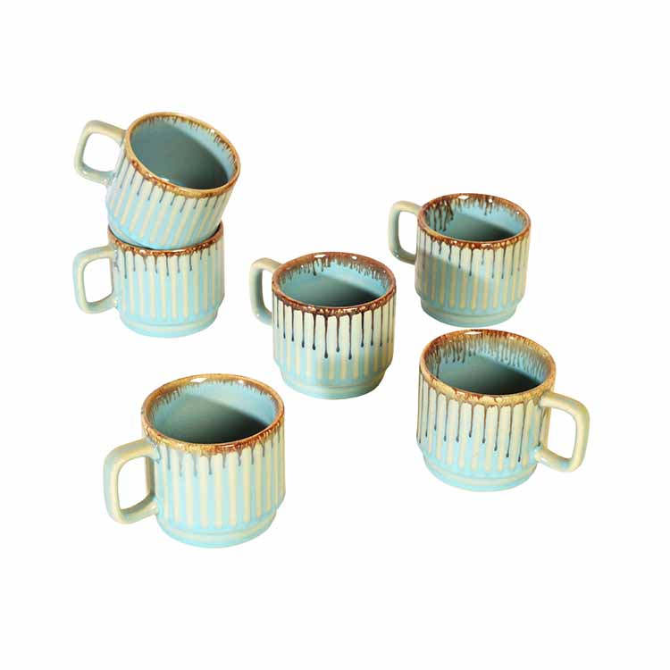 Teal Stripes Tea Cups - Set of 6 - Dining & Kitchen - 2