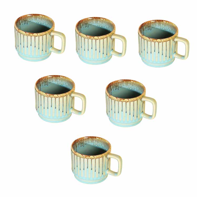 Teal Stripes Tea Cups - Set of 6 - Dining & Kitchen - 5