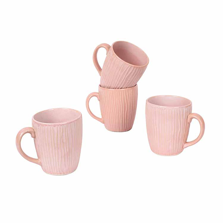 Crinkle Pink Coffee Mugs - Set of 4 - Dining & Kitchen - 4