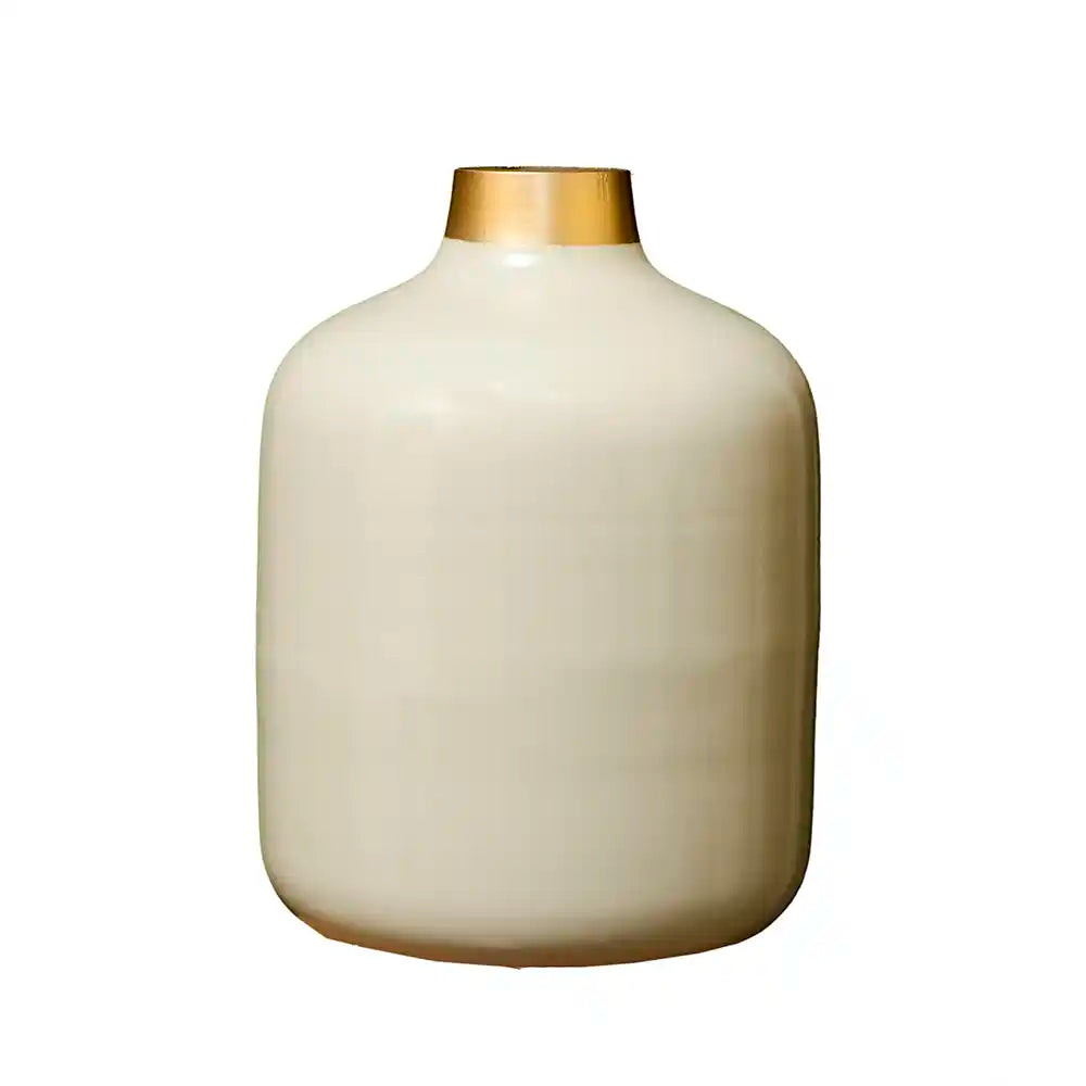 Beige Enameled Metal Bottle Bud Vase