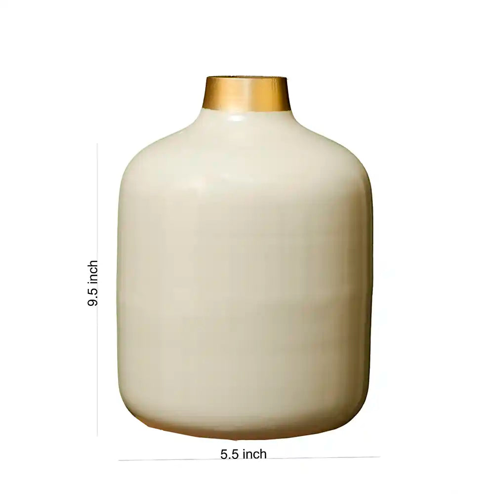 Beige Enameled Metal Bottle Bud Vase