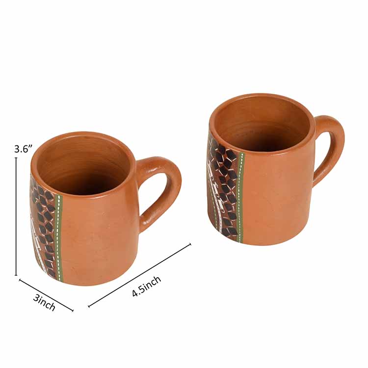 Knosh-1 Earthen Cups with Tribal Motifs (4.5x3x3.6") - Dining & Kitchen - 5