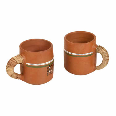 Knosh-2 Earthen Cups with Caned Handle - Set of 2 (4.5x3x3.6") - Dining & Kitchen - 3
