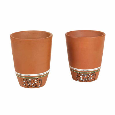 Knosh-3 Earthen Mugs with Tribal Motifs - Set of 2 - Dining & Kitchen - 3